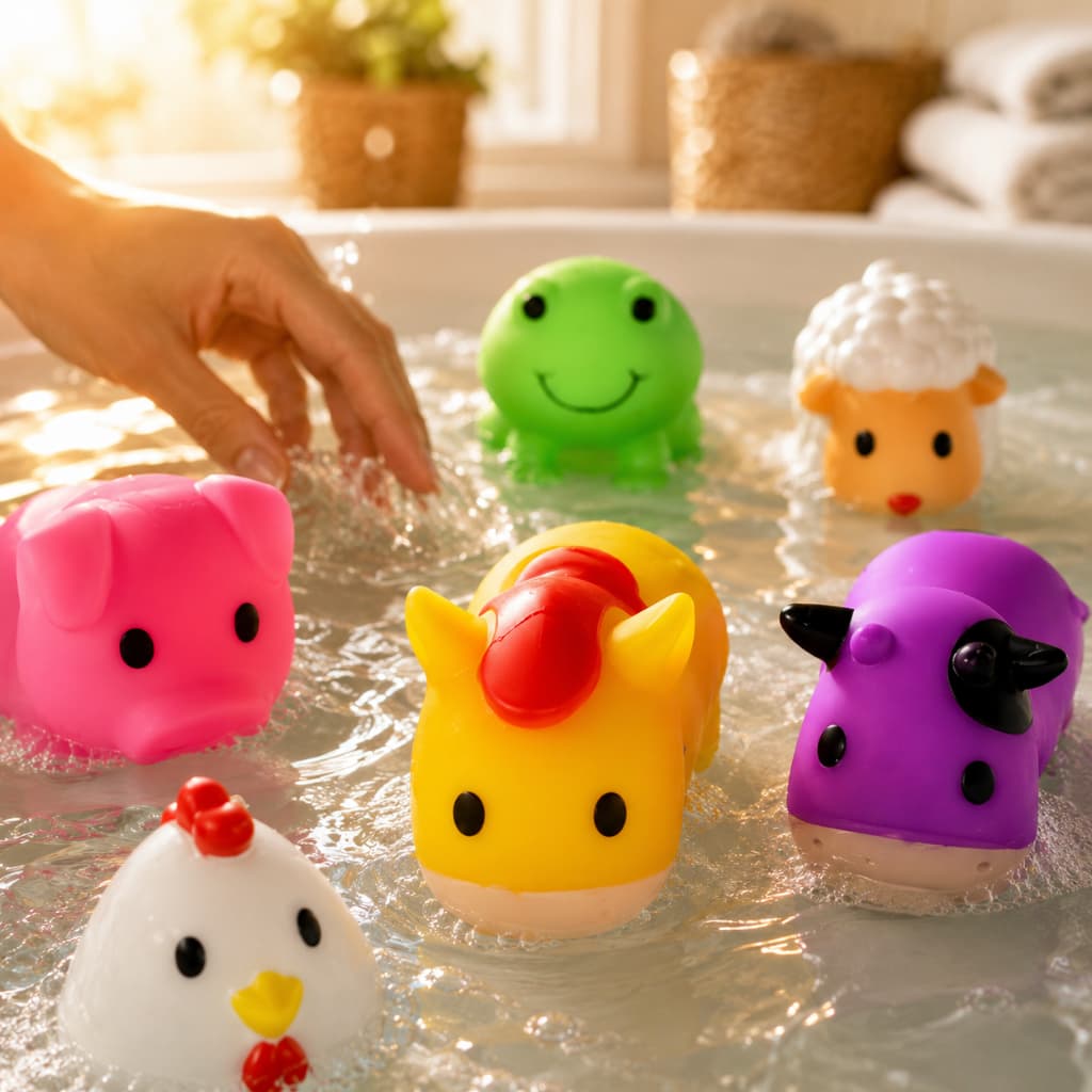 Kit Brinquedos Banho Banheira Bebe Bichinhos Vinil Infantil