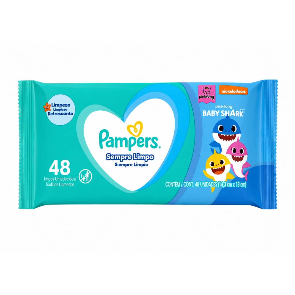 Lenço Umedecido Pampers Sempre Limpo Baby Shark 48 Unidades