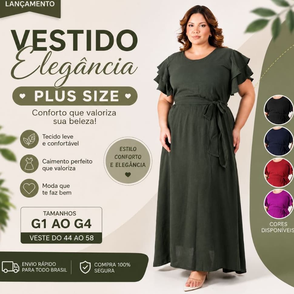 Vestido Longo Feminino Plus Size Elegante Tecido Leve Cinto Ajustável Saia Longa