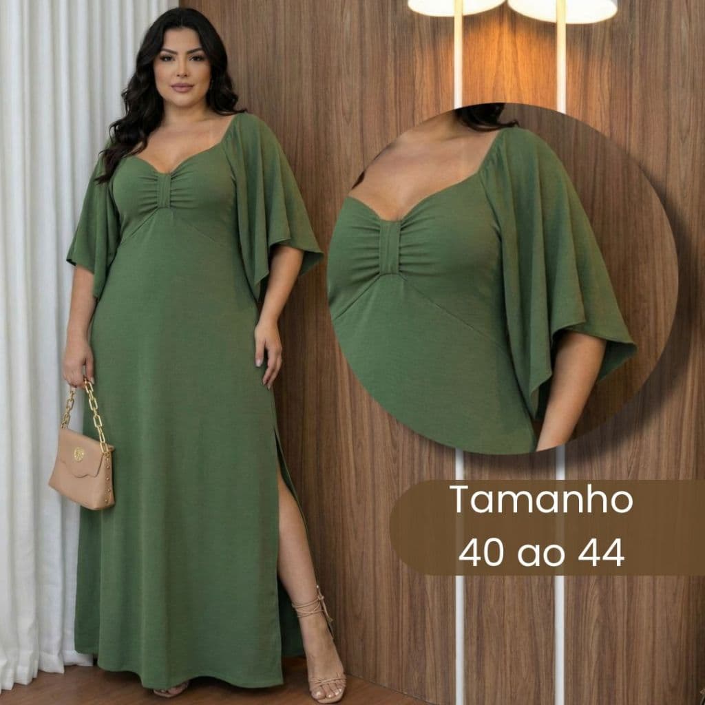 Vestido Longo Com Manga Moda Elegante Confórtal Suplex Premium