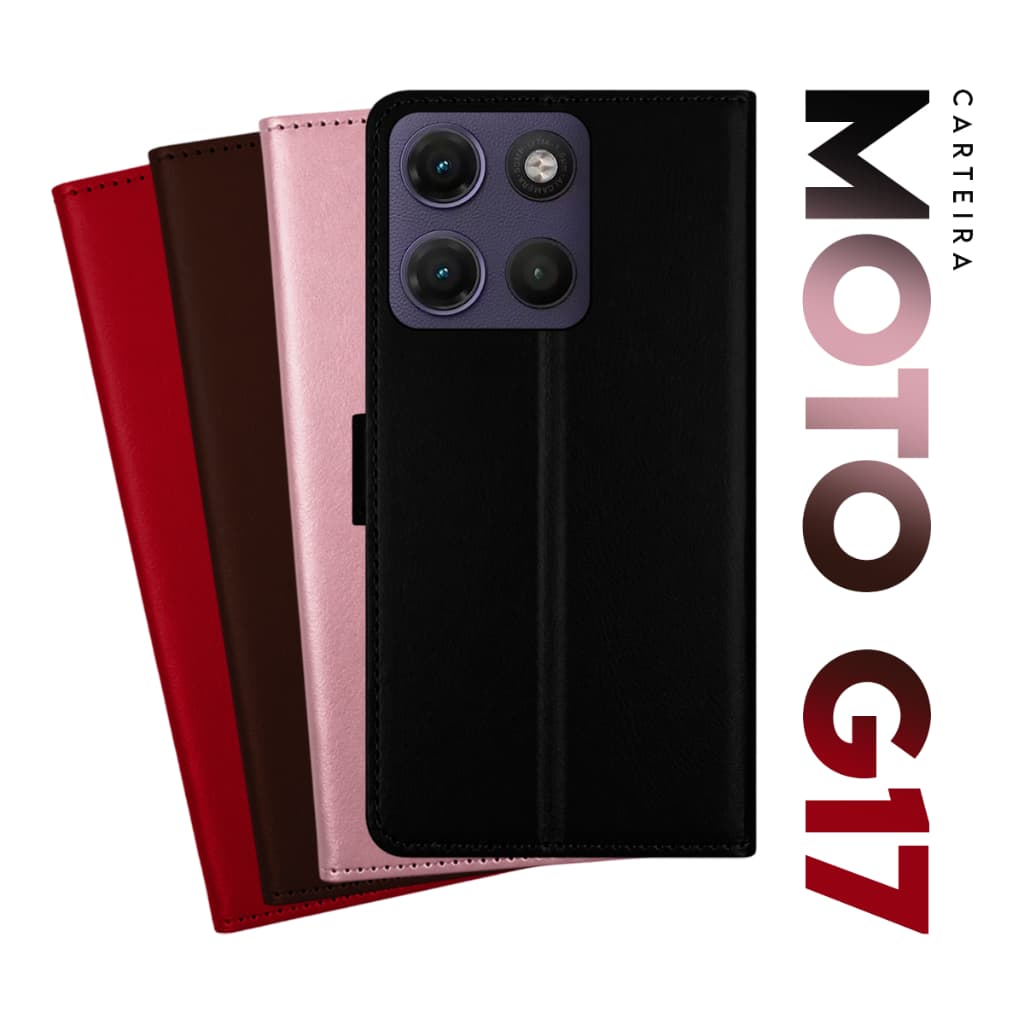 Capa Capinha Case Flip Carteira Couro Sintético PRETA Motorola Moto G17 xt2623 tela 6.72 pol Cell in Power25