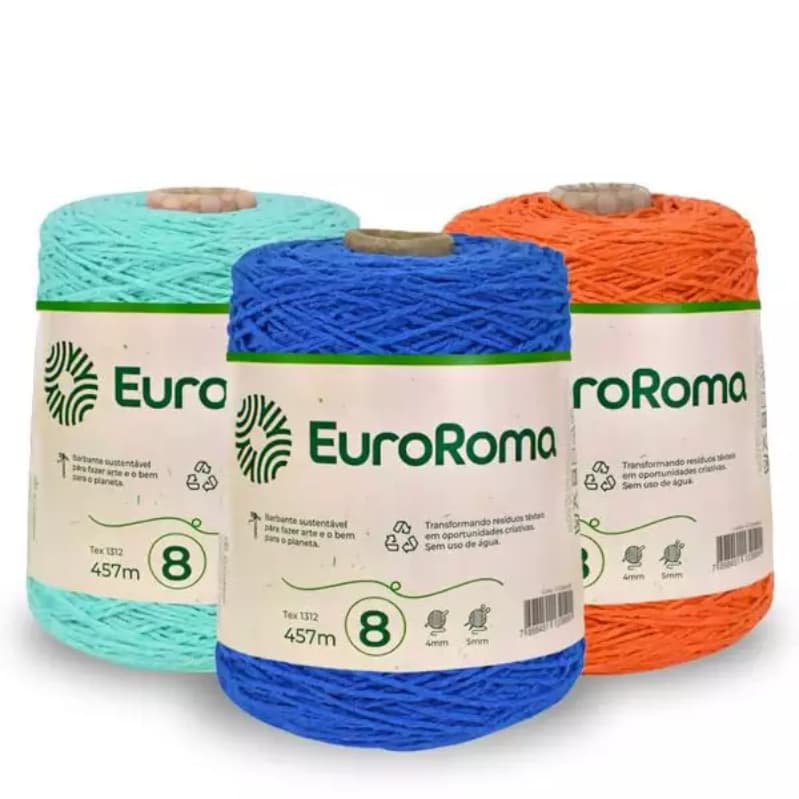 Barbante EuroRoma nº 8, 600g - Diversas cores para crochê, tricô e confecção de tapetes