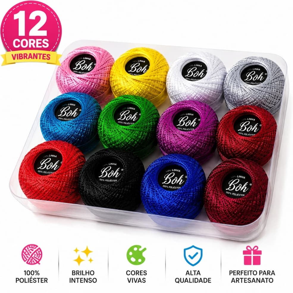 Linha de Crochê Kit 12 Cores 100% Algodão 40m Fio para Amigurumi Crochê Artesanato Colorido