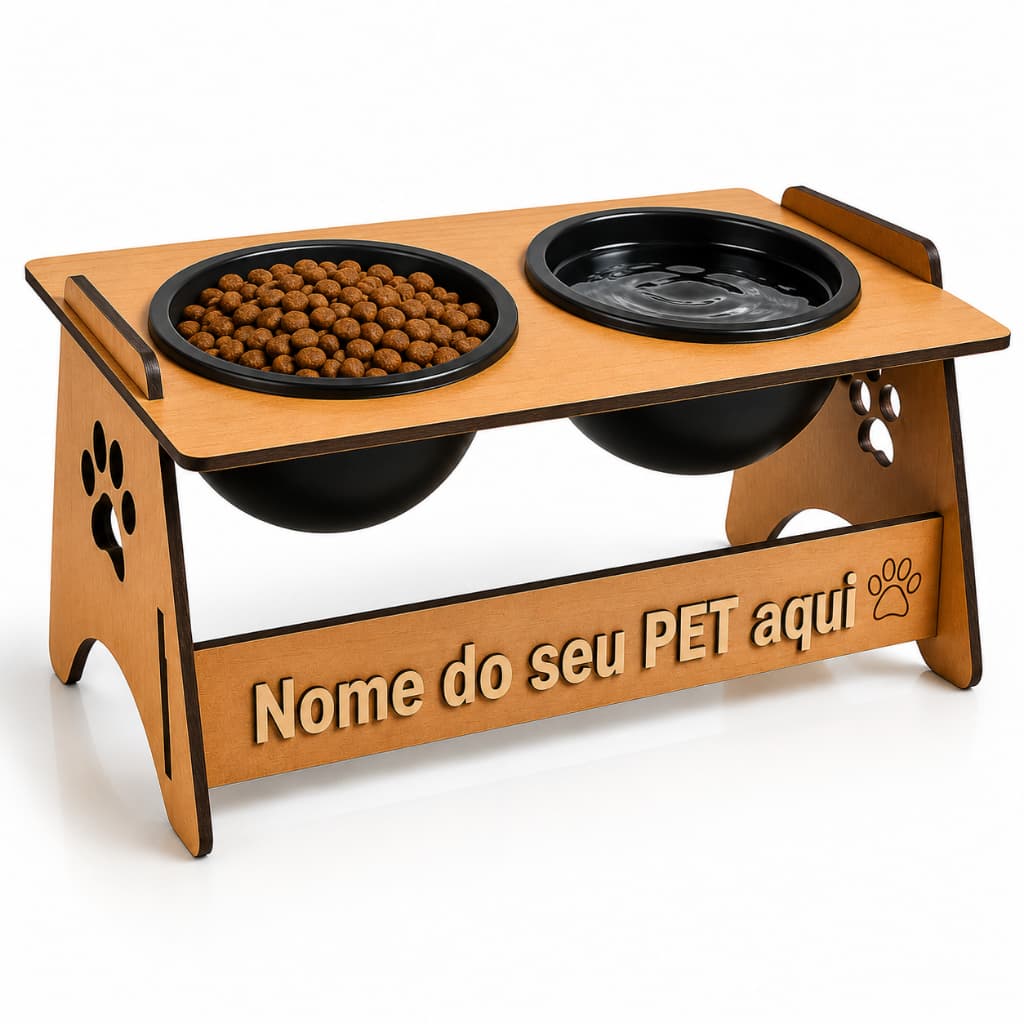 Tigelas Comedouro Bebedouro Elevado Em MDF Suspenso Para Pets Gato Cachorro Para Agua e Raçao
