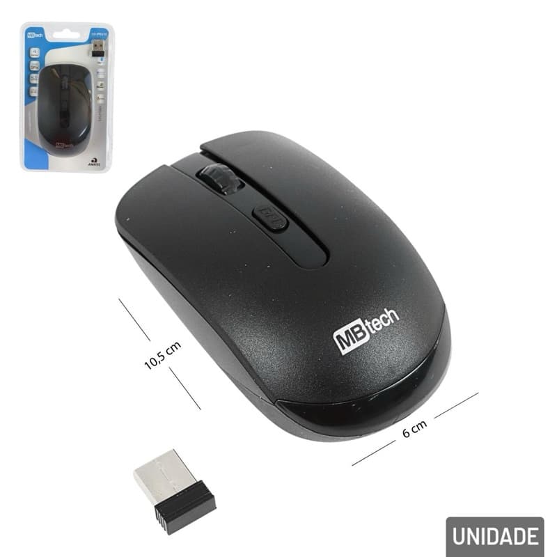 Mouse sem fio ópitica 3200dpi 4 Botões Preto
