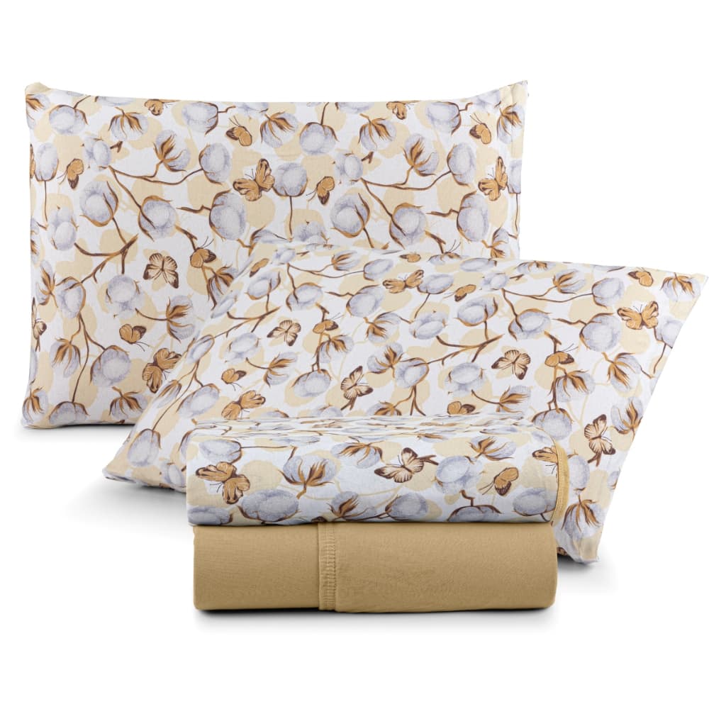 Jogo de Lençol Cama Casal 4 Peças Malha 100% Algodão Fio Penteado Toque Macio Confortavel Antipilling