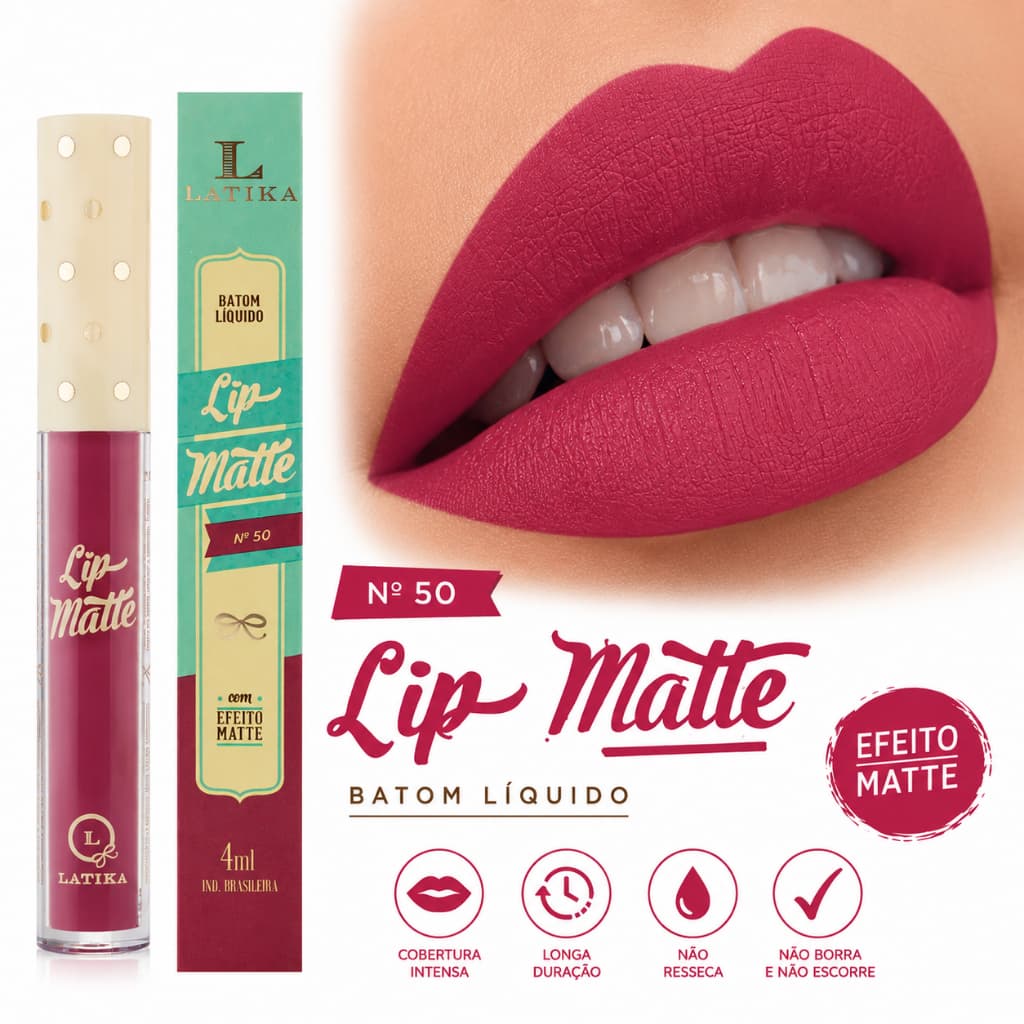 Batom Líquido Latika Lip Matte Nude Pink Imperial nº50 - Longa Duração, Efeito Supermate 4ml