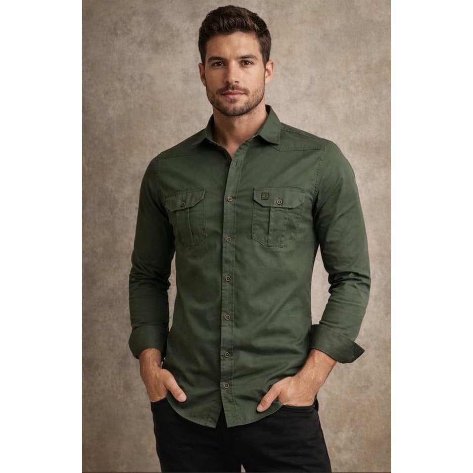 Camisa Social Luxo Slim Amil  Algodão 2/ Bolso Scorpion 1747
