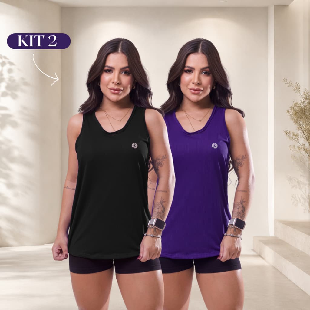 Kit 2 Regata Dry Fit Feminina Academia Musculação Treino Anti Suor Anti Odor Caminhada Baby Look Furadinha
