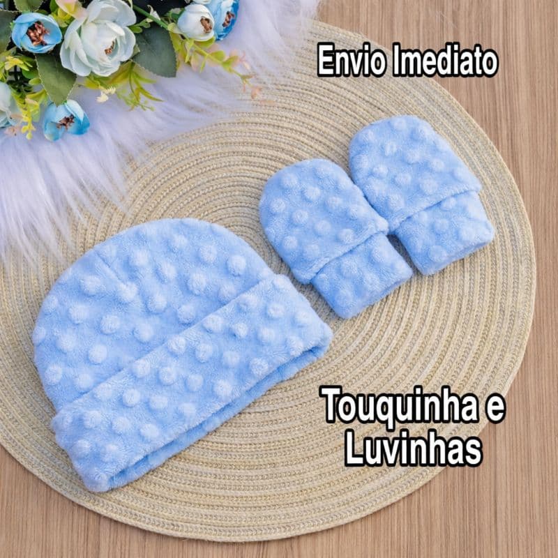 kit Touquinha e Luvinhas Pipoquinha Aconchego do Bebê Bebê Recém Nascido enxoval maternidade Presente delicado