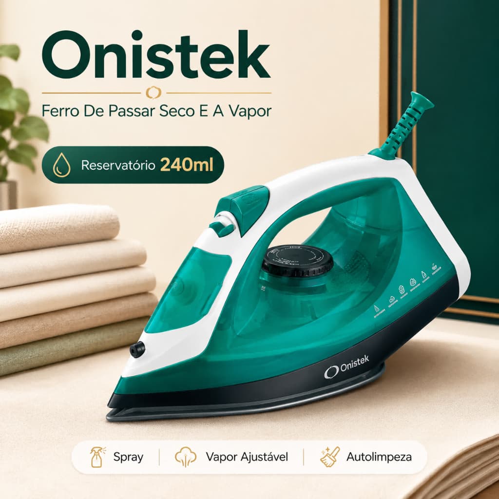 Ferro de Passar a Vapor 240ML Seco e Vapor Spray de Água Vapor Ajustável Base Cerâmica Premium