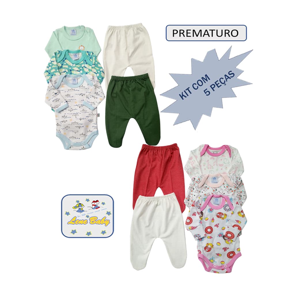 Kit com 3 Bodys  e 2 Culotes bebe Prematuro e boneca Reborn