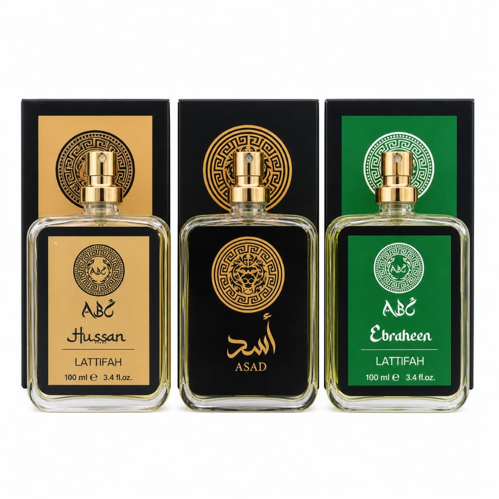 Kit 3 Perfumes Árabes Hussan Asad Ebraheen EDP 100ml Masculino Fragrâncias Orientais Importadas