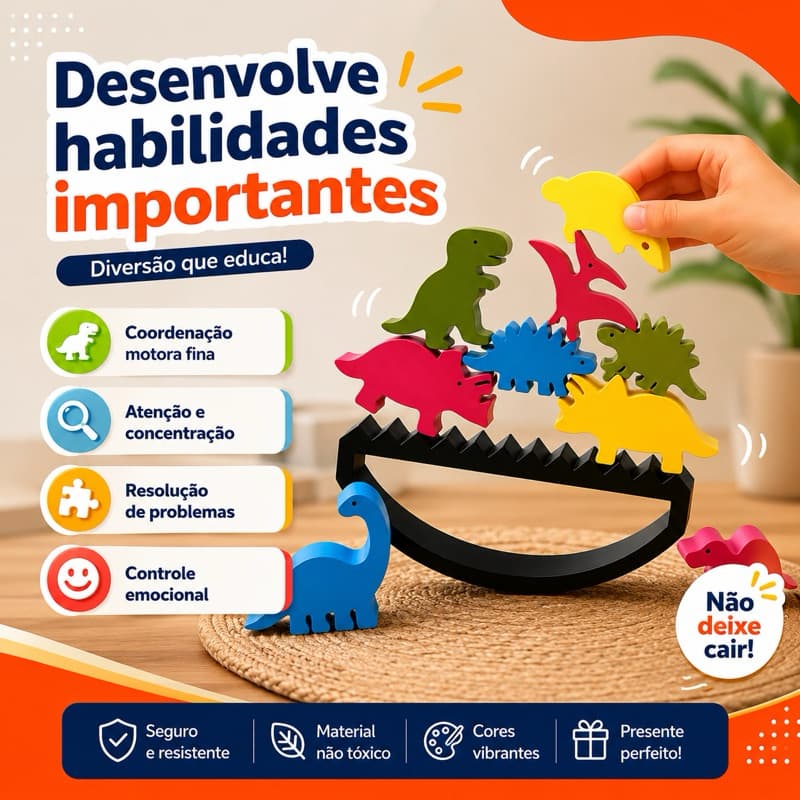 Brinquedo Equilibra Dino - Brinquedo de Equilibrar Infantil Educativo Alfabetizar melhora Cordenacao motora