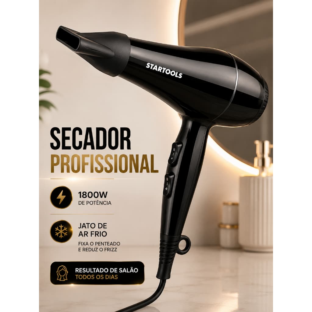 Secador Profissional 1800W Potente Leve Anti Frizz Secagem Rápida Cabelo Liso Salão TurboGlam 127V