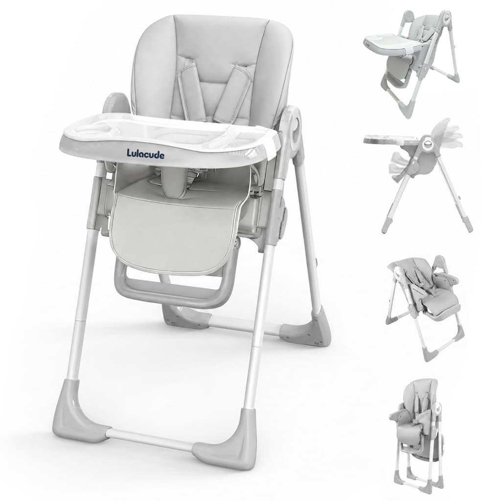 Cadeira de alimentacao Bebe Dobravel Multi Ajuste Cinza 7 Níveis de Altura 4 Posições de Reclínio