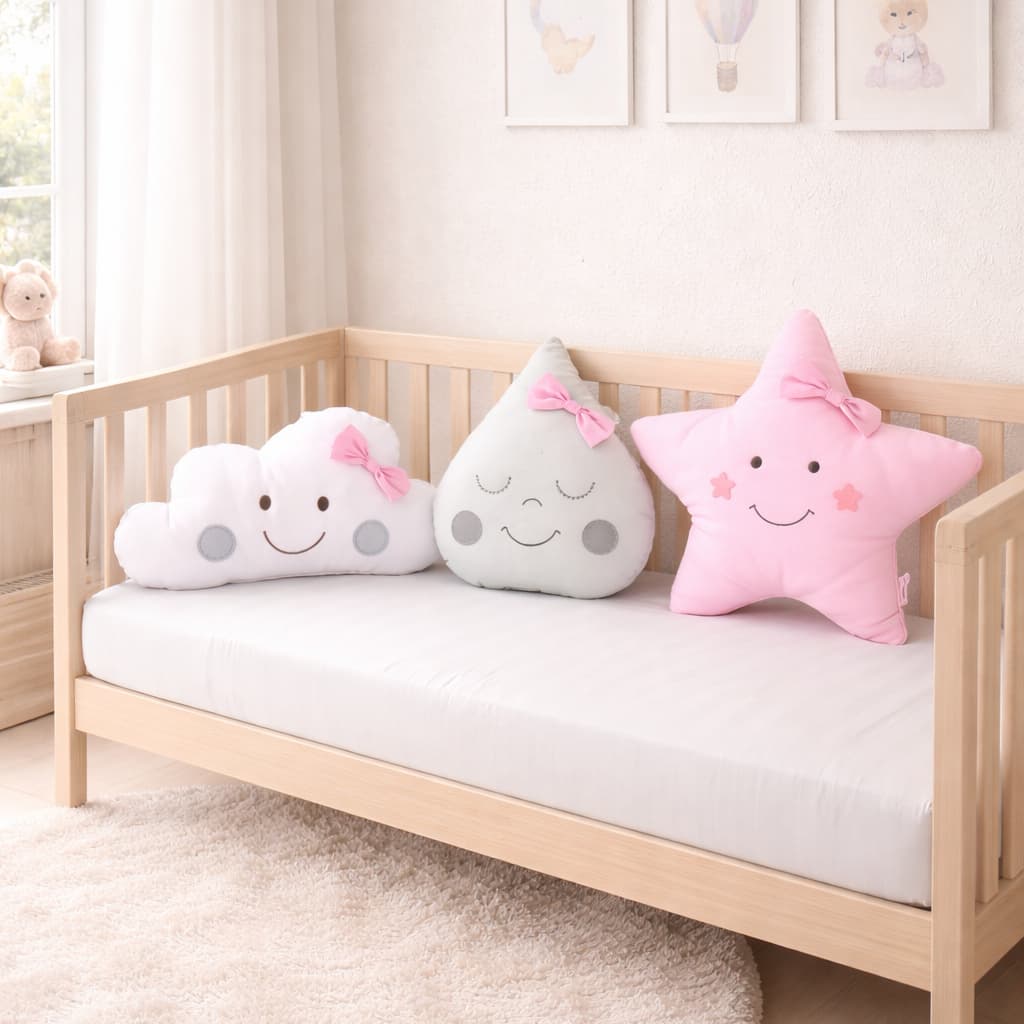 Kit Almofada Infantil 03 Peças Sweet Sky Nuvem Estrela Gota Enxoval Berço E Quarto Bebe