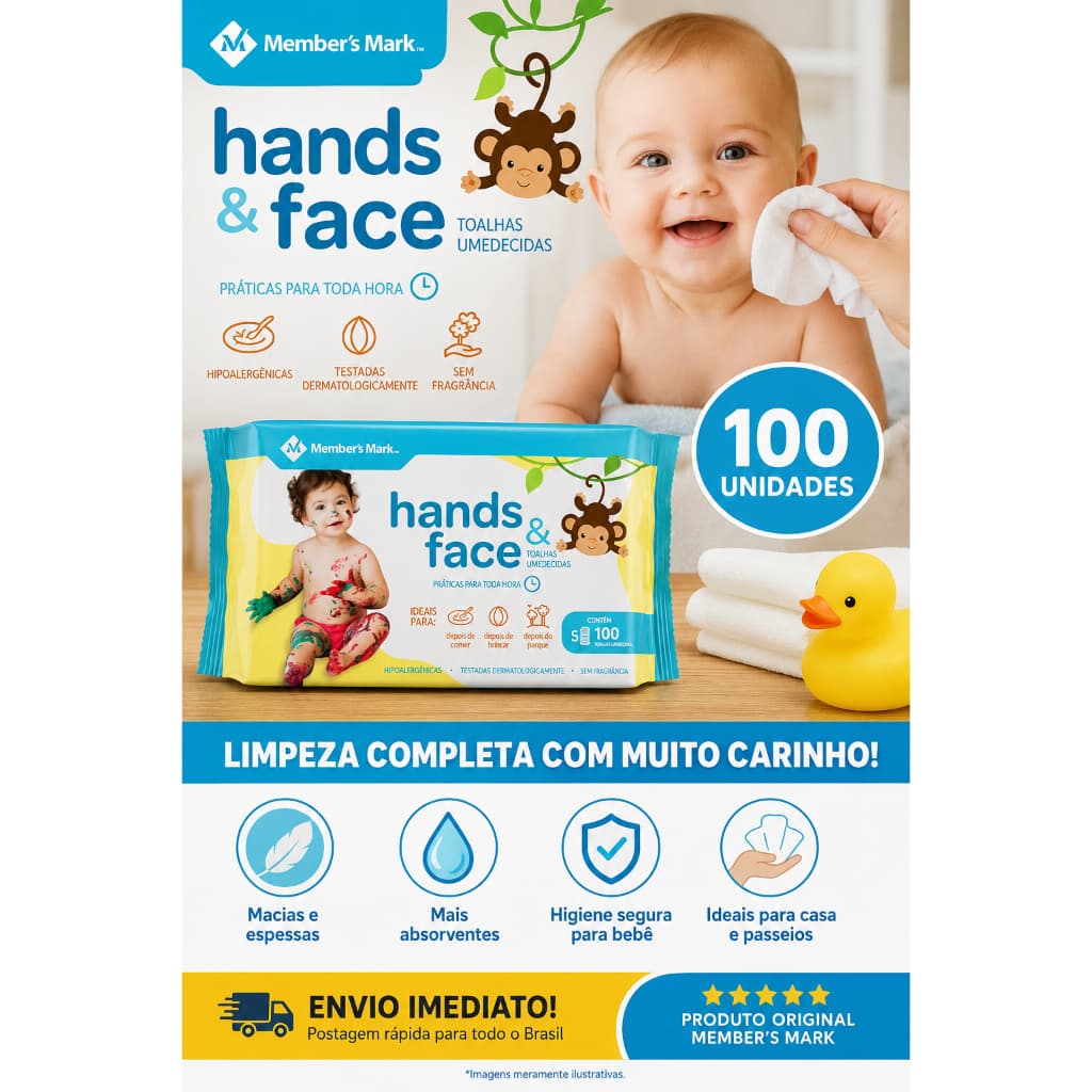 Toalhas umedecidas mãos e rosto Hands & face 100 unidades Lenços umedecidos para bebê