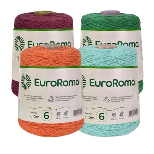 Barbante EuroRoma Nº 6 610 Metros Fio 6 TEX 984 Diversas Cores Para Crochê Artesanato Decoração Cores Lindas
