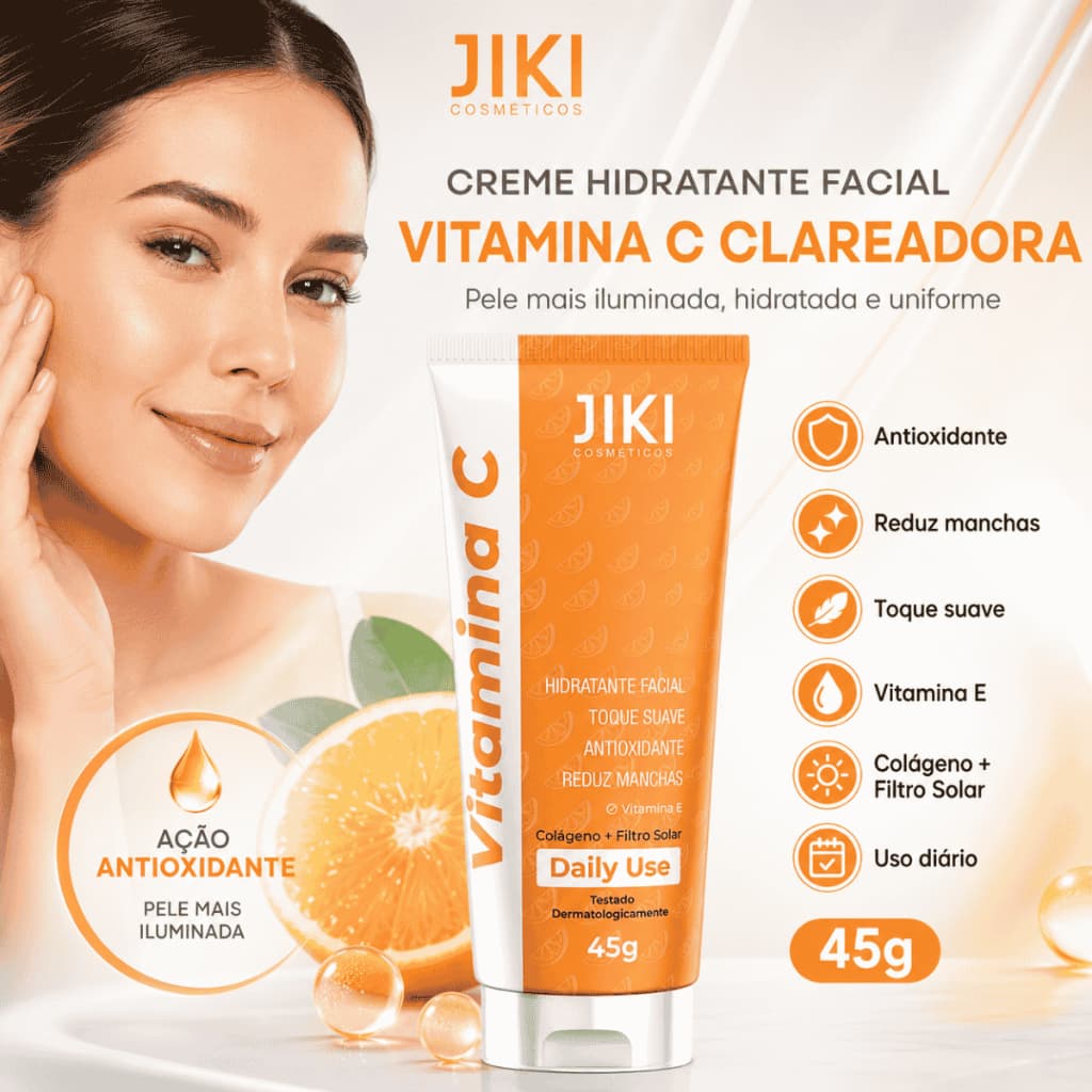 Hidratante Facial Vitamina C Clareador Anti-Idade Antimanchas 45g Jiki