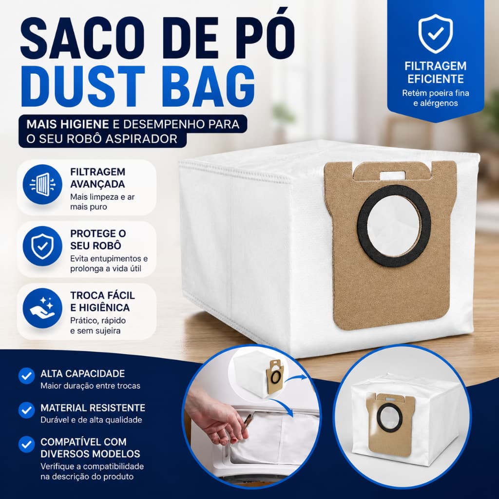 Kit 2 Sacos De Po Para Robo Aspirador Xiaomi X10 X20 Plus X20 Pro X20 Max S10 S20 Pro H50 H40 Dust Bag