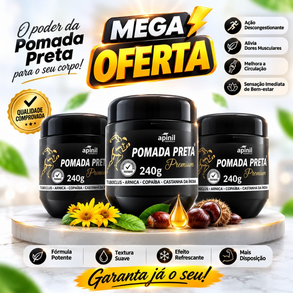 🔥✨KIT 3 Pomada Preta Premium Massageadora 240g – Alívio, Relaxamento e Bem-Estar!✨