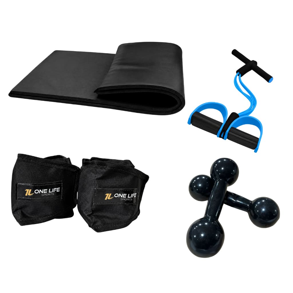 Kit Funcional Caneleira de Peso 3kg Halter 1kg Extensor Colchonete Treino em Casa Cross Training