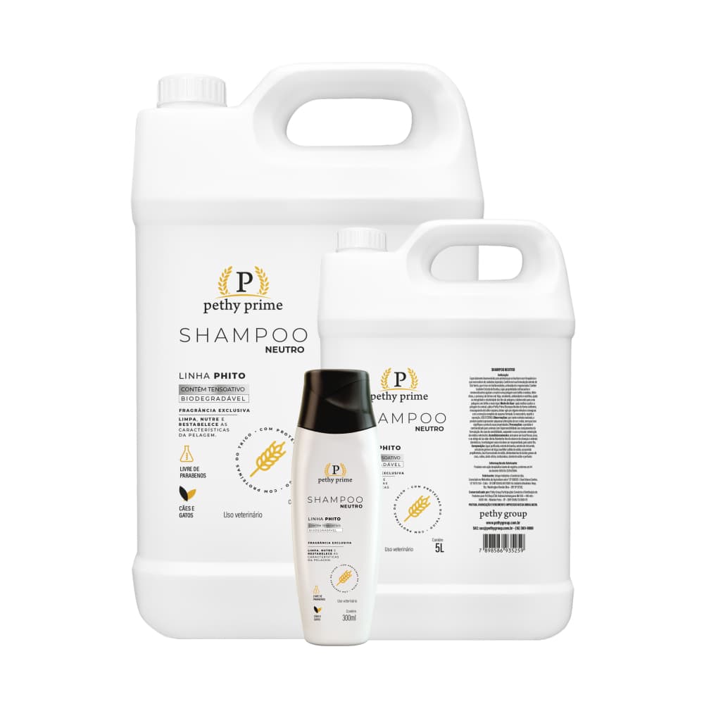 Shampoo Neutro Pethy Prime 5 Litros | Limpeza Suave e Brilho Profissional para Cães e Gatos