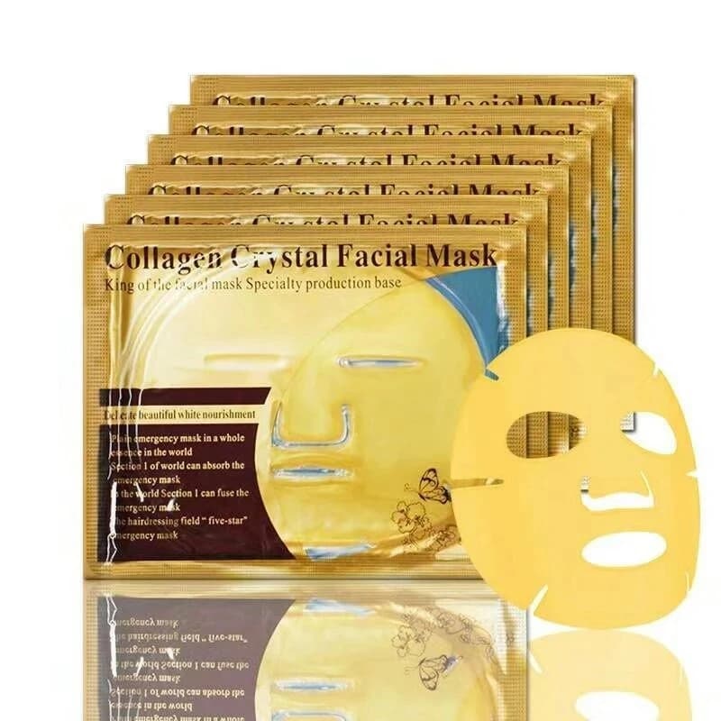 Kit 10 Pçs Máscara Facial Cristal de Ouro com Colágeno, Hidratação Extrema e Anti-Idade, Deixa a Pele Jovem e Glow