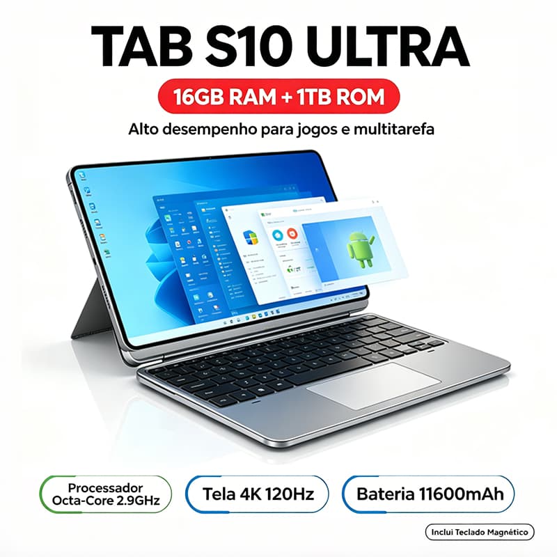 Tab S10 Ultra 2 em 1 | 13,2'' 4K 120Hz | 16GB+1TB | Android + Windows | Teclado Magnético | Tablet + Notebook