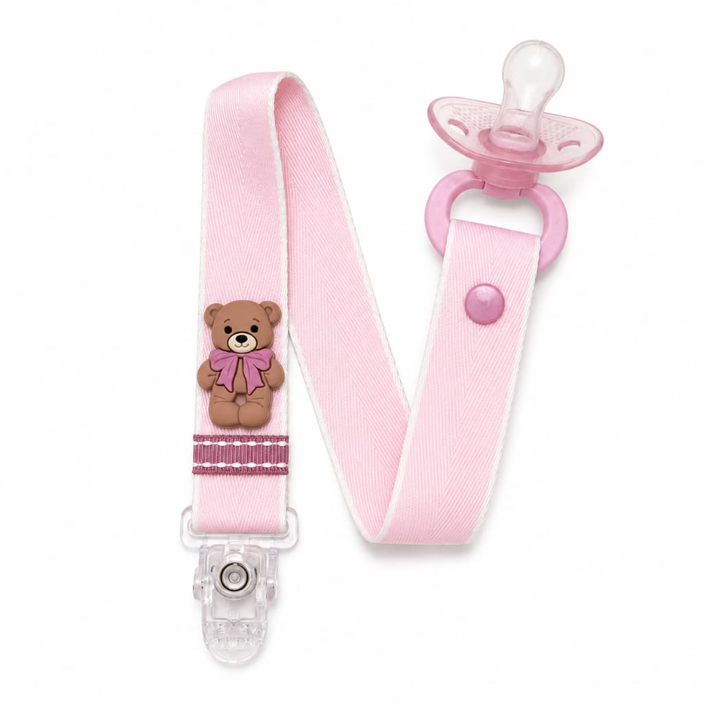 Prendedor De Chupeta Ursa Laço Rosa Menina Bebê Delicada Infantil Angu Bebê Suporte Para Chupetas