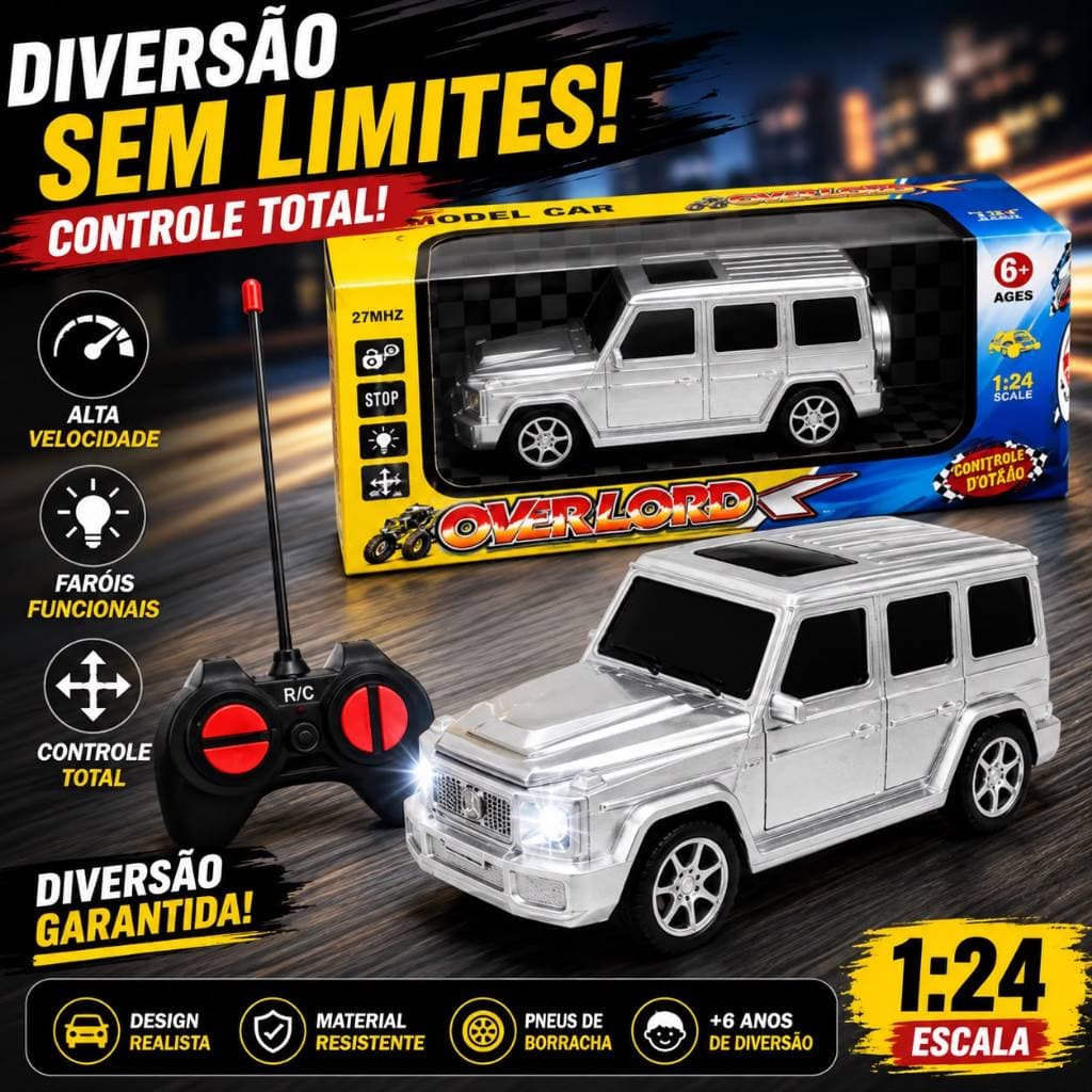 Carrinho Carro Controle Remoto SUV AMG 1:24 Off-Road Esportivo Infantil Menino com Luz LED Sensor