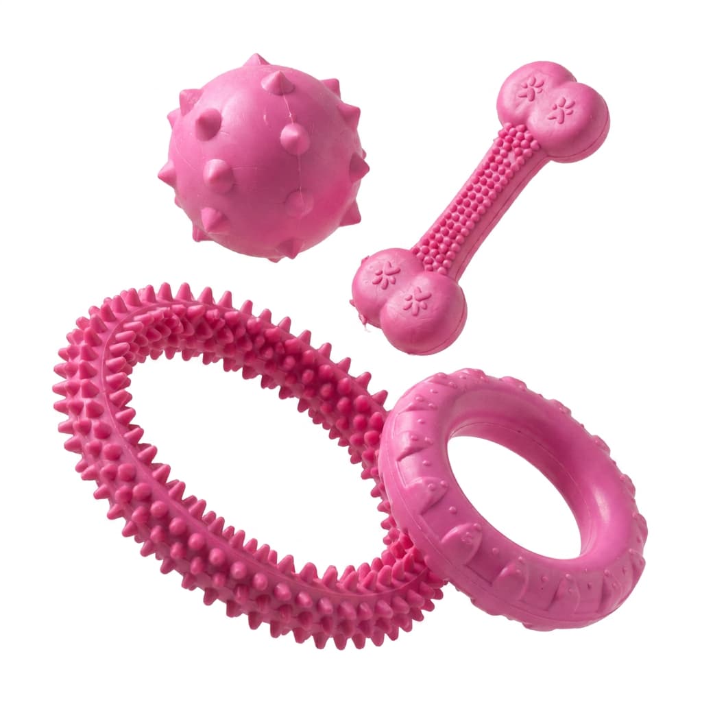 Kit Brinquedos Cachorro Mordedor Antiestresse Dental Interativo Bola Osso Massageador Gengiva Médio