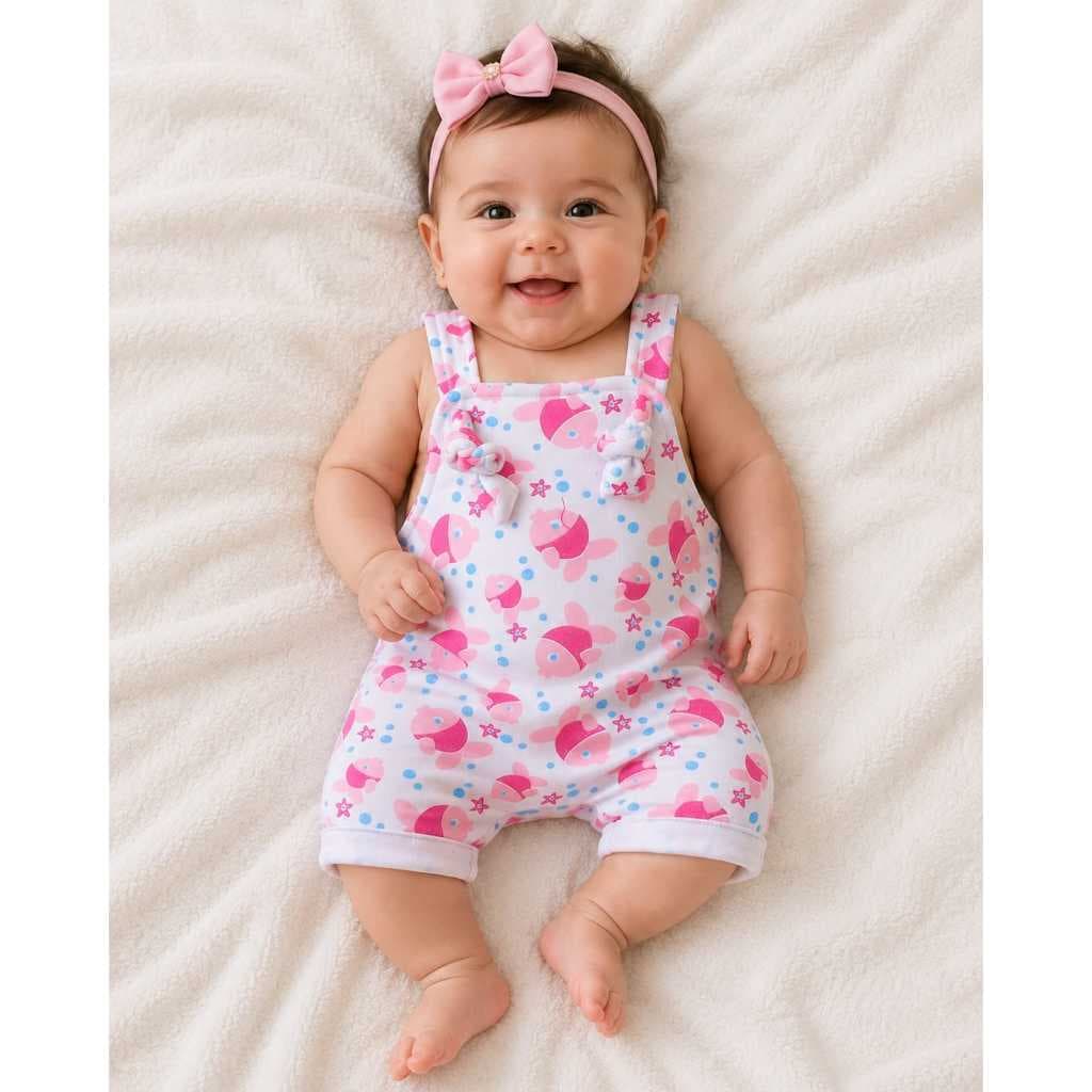 Jardineira de algodão para bebê- Jardineira de nozinho para bebê Jardineira Infantil - roupa para bebê menino e menina
