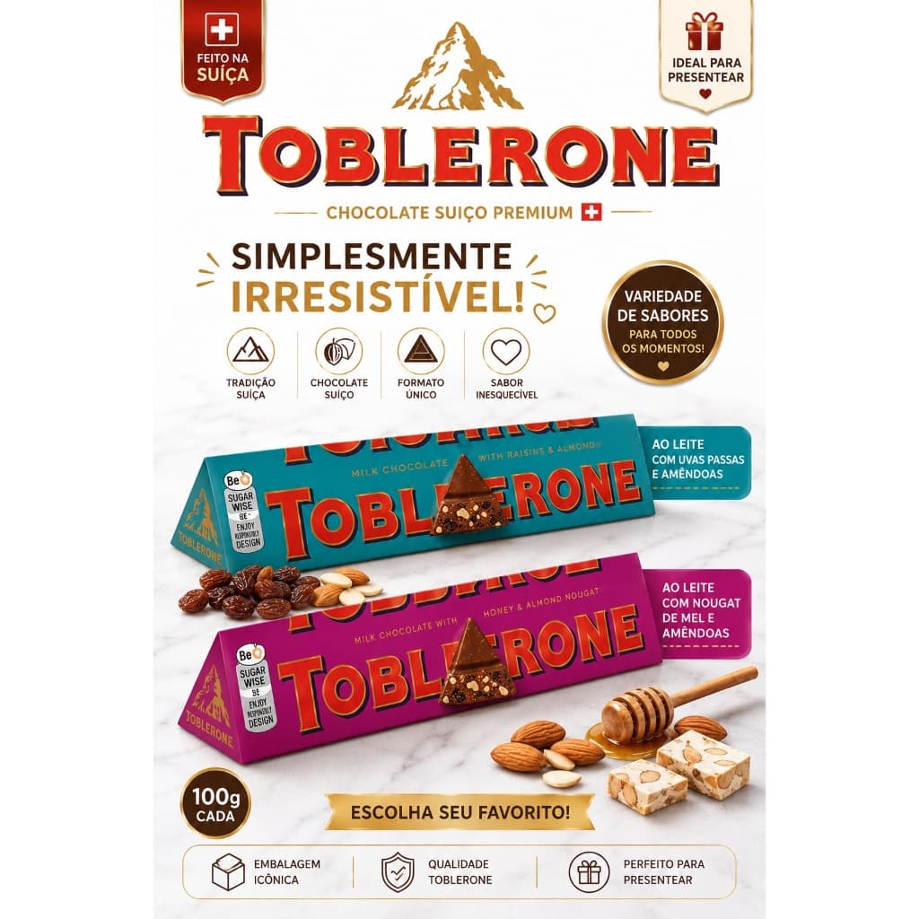 Toblerone de Chocolate Importado Suíço Original Barra 100g Kit ou Escolha Sabores