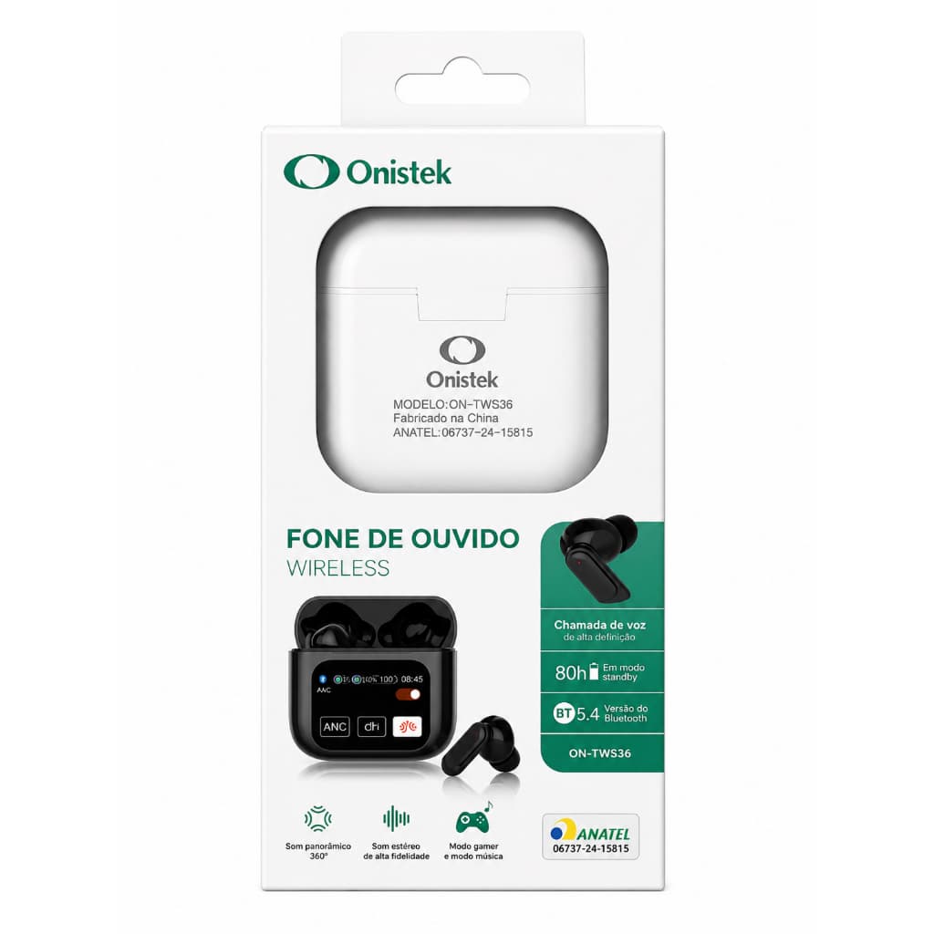 Fone Bluetooth Sem Fio Onistek ON-TWS36 Display Touch ANC Bluetooth 5.4 Gamer