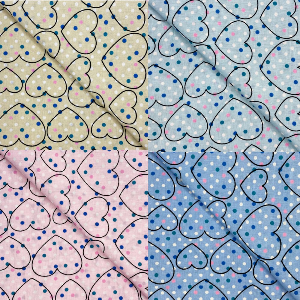 3 metros x 1,50 metros Tecido Tricoline Tema Coração com Poá 100% Algodão  - Patchwork / Artesanato