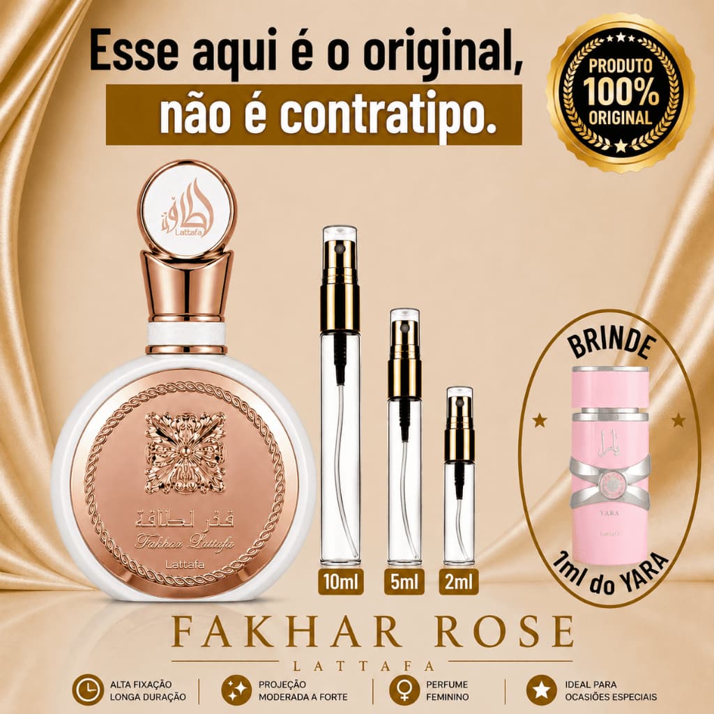 Perfume Árabe Feminino Fakhar Rose - 100% ORIGINAL - Importado - Alta Fixação - Alta Projeção - Floral Branco / Frutado