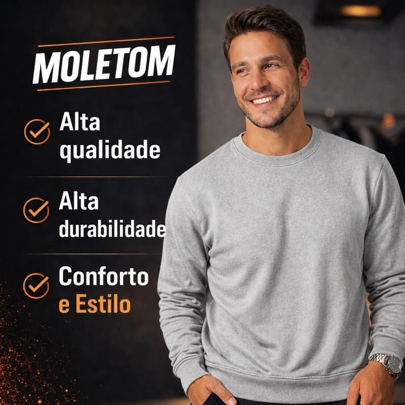 Moletom Careca Liso gola redonda sem Capuz Unissex com Ribana Flanelado ou Promoção