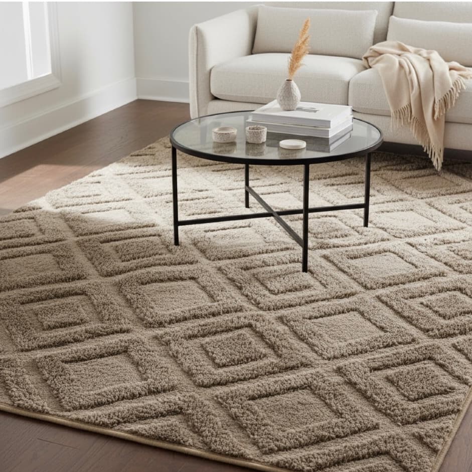 Tapete sala quarto pelo baixo com relevo em jacquard macio antiderrapante