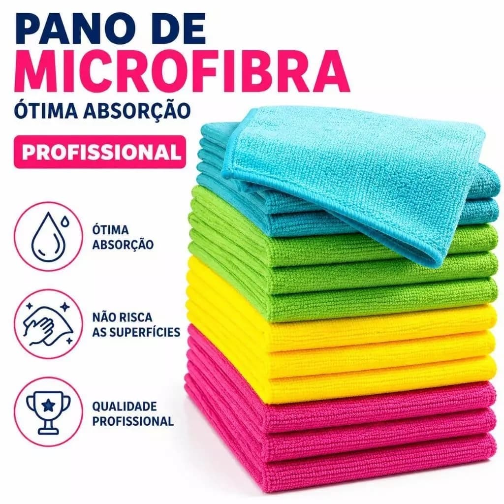 Kit 4 Panos Microfibra Grande 50x70 Limpeza Chão Multiuso Limpa Vidro Carro Prato Polimento