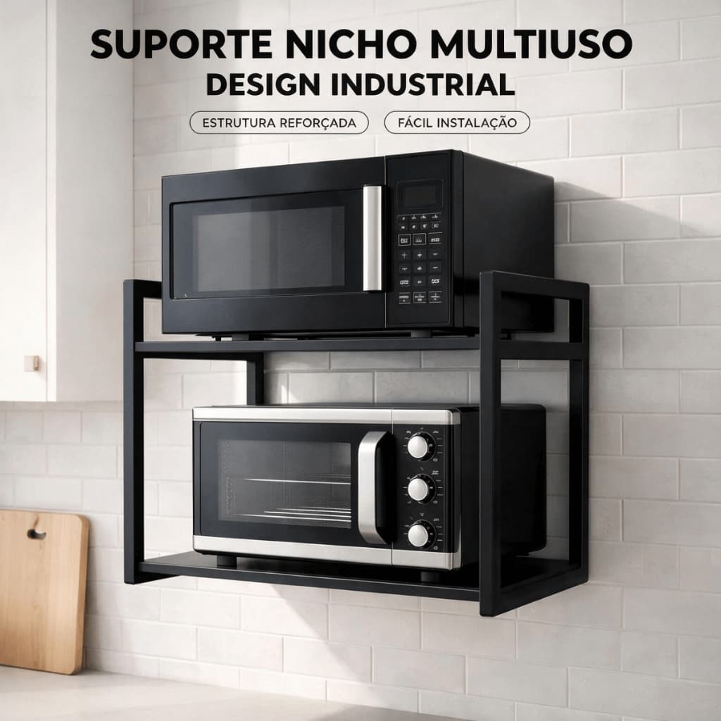 Suporte para Microondas Forno Eletrico Air Frier impressora Prateleira de Parede Nicho Industrial 45CM