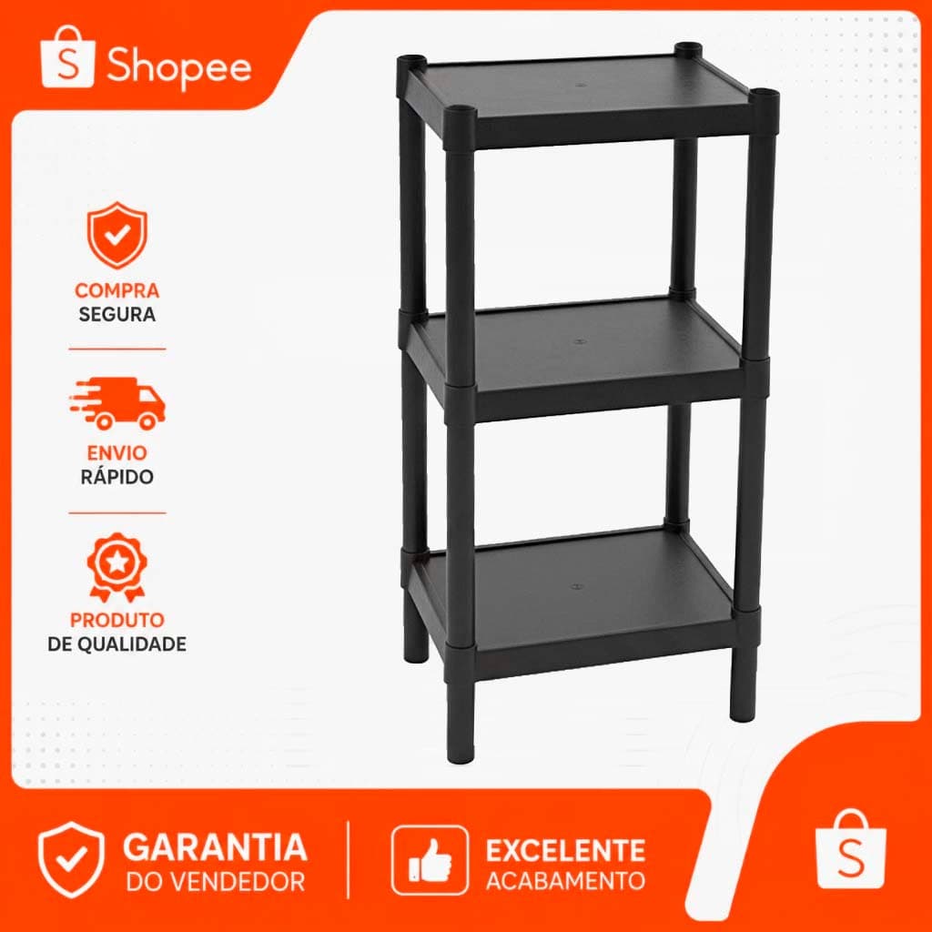 Estante Plástica Modular 3 Andares Multiuso Prateleira Organizadora Banheiro, Cozinha, Lavanderia, Escritório, Sapateira