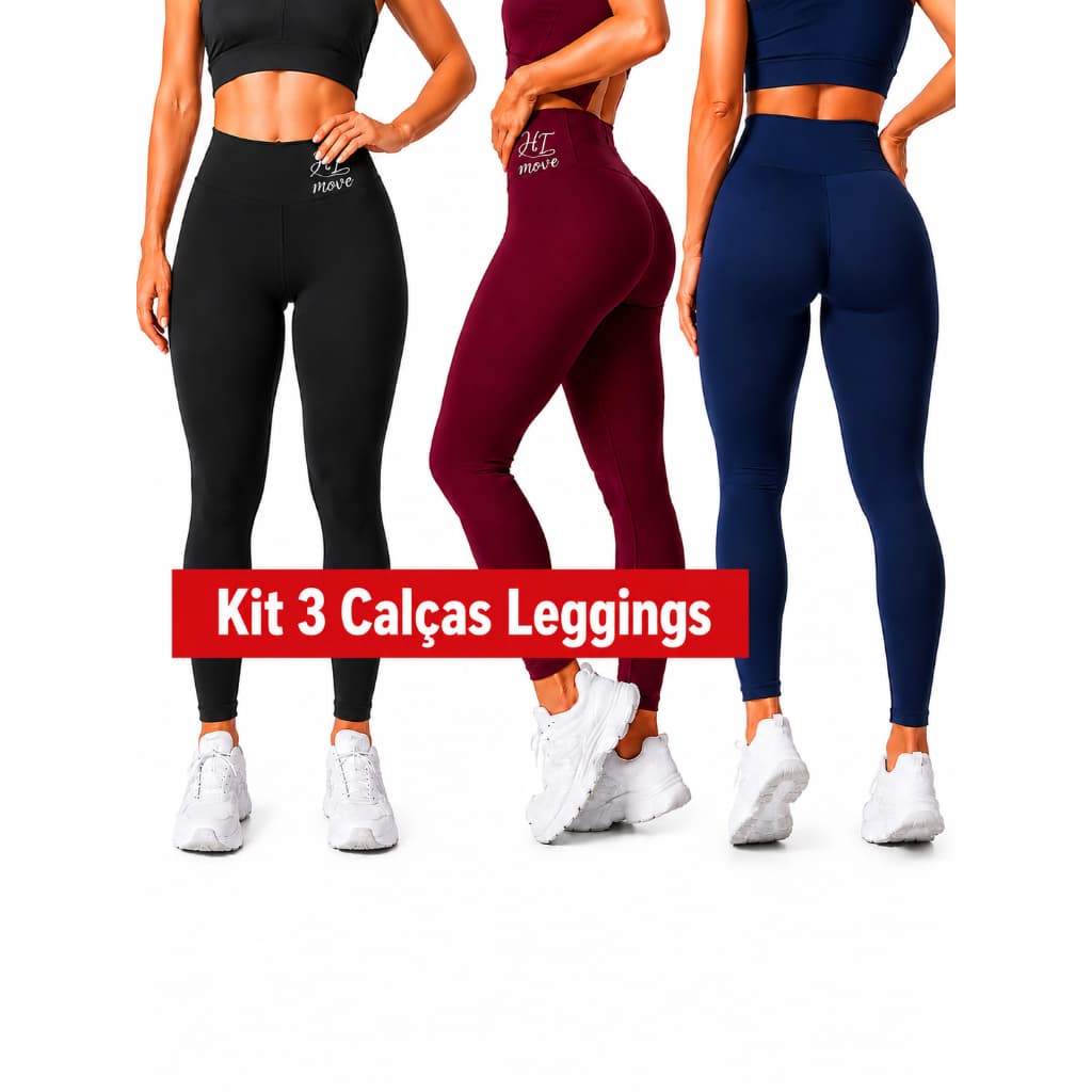 Kit 3 Calça Legging Fitness Feminina Cintura Alta Empina Bumbum Academia Roupas Femininas