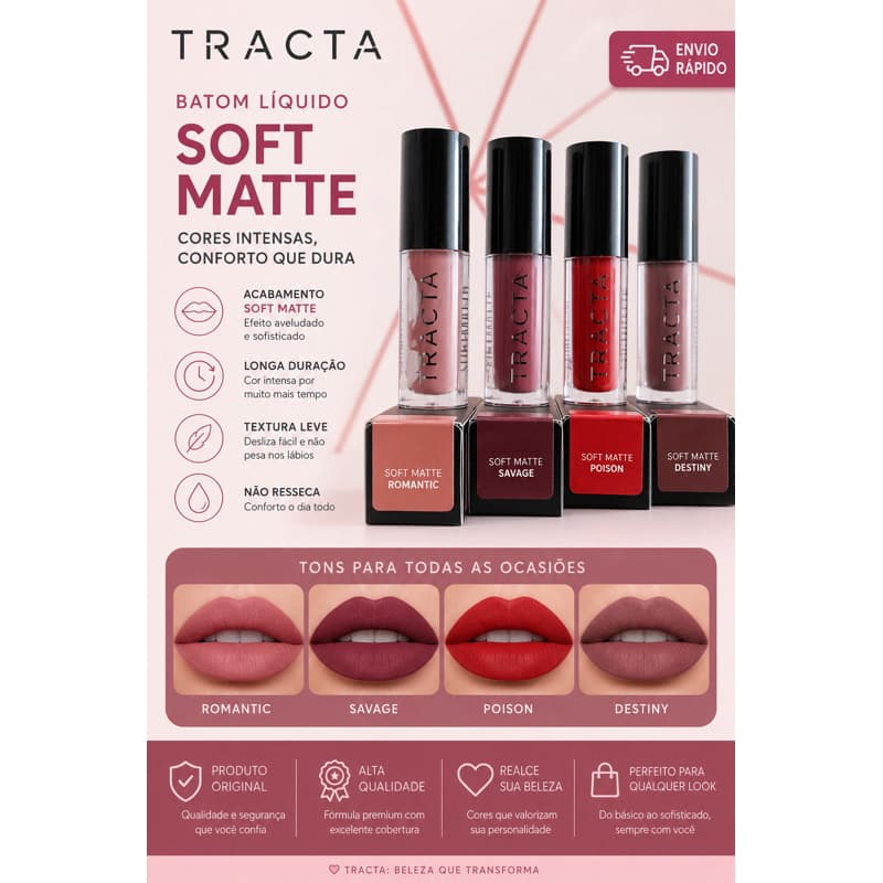 Batom Líquido Soft Matte - Tracta -  Alta Cobertura 4ml