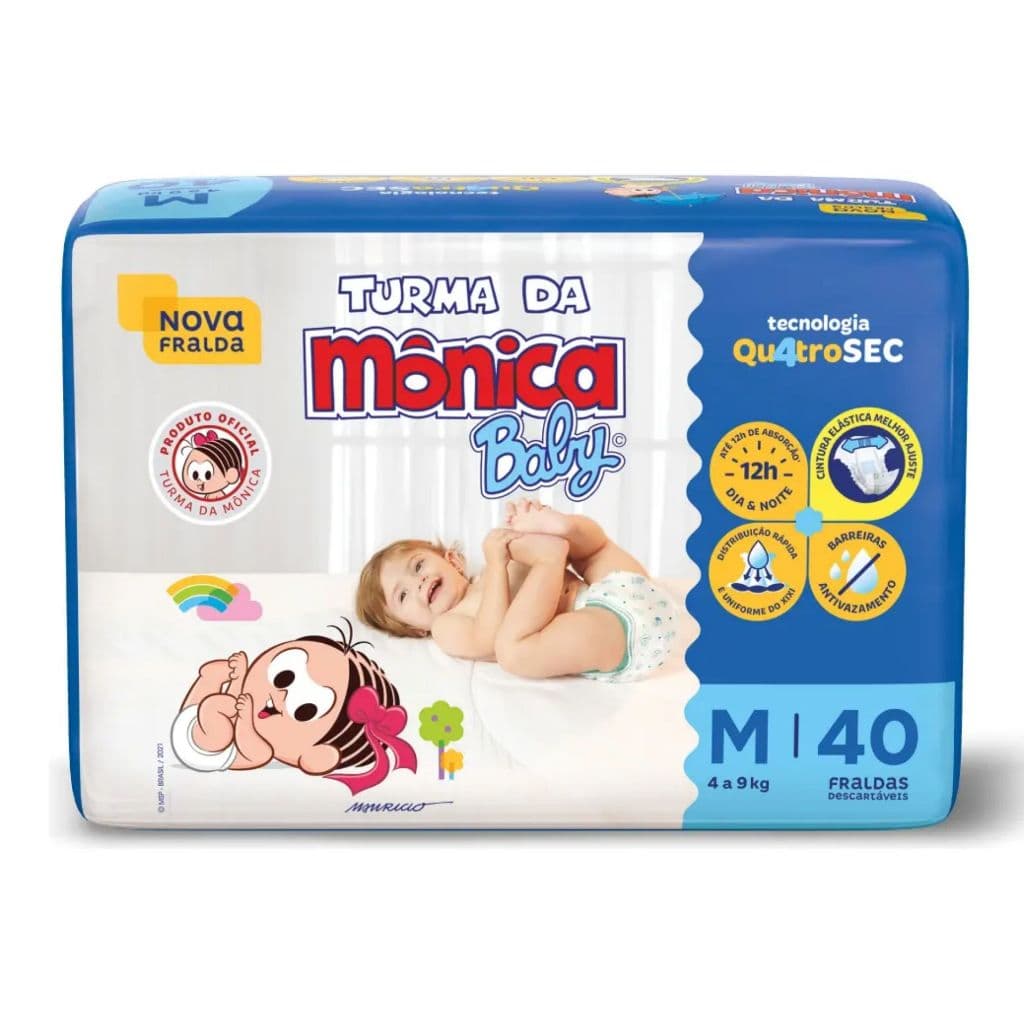 Fralda Descartável Infantil Turma Da Mônica Baby M Pacote 40 Unidades