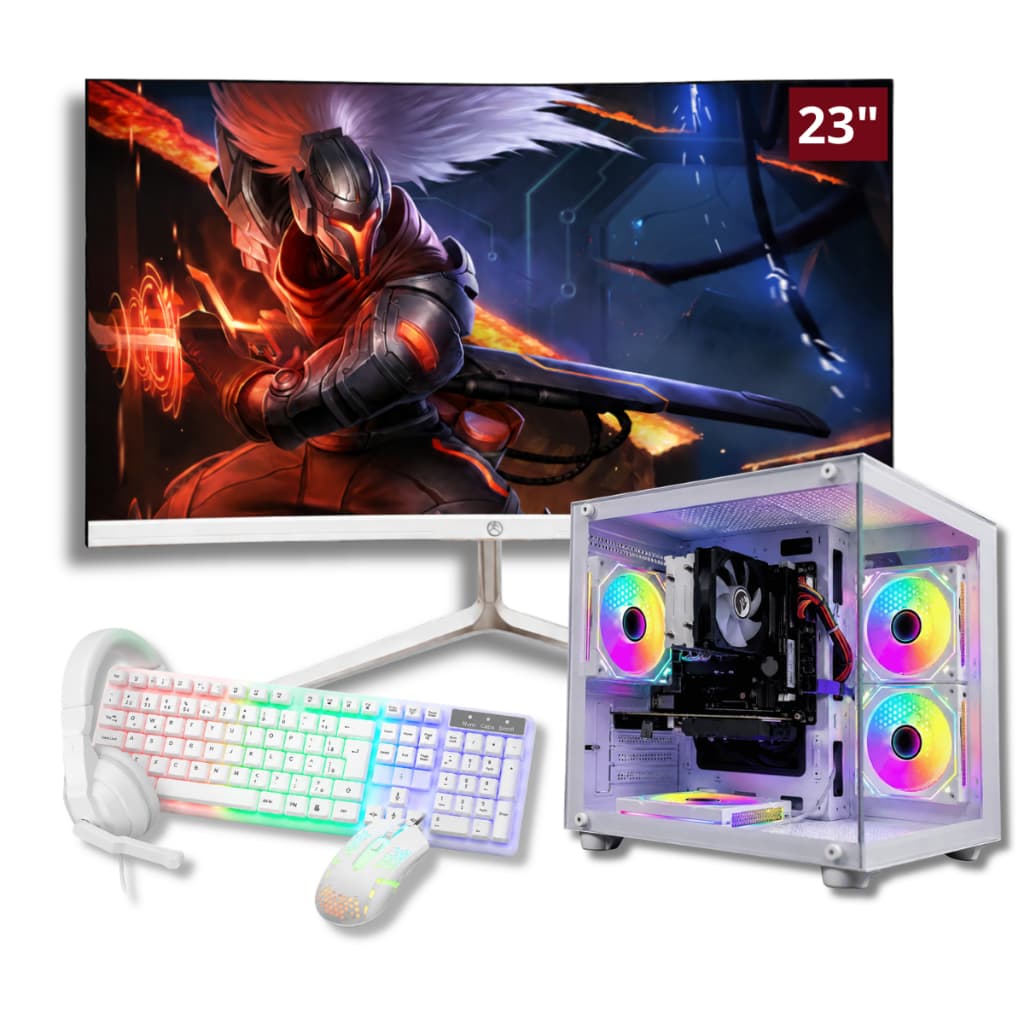 Computador Pc Gamer GTA Intel i7 SSD 480GB 16GB RAM RX 560 Monitor Led 23" Curvo Branco Wifi Bivolt