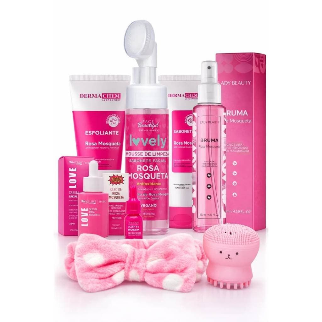 Kit Skincare Completo Rosa Mosqueta Clareador Anti-idade Dermachem Max Love 8 Itens Completo