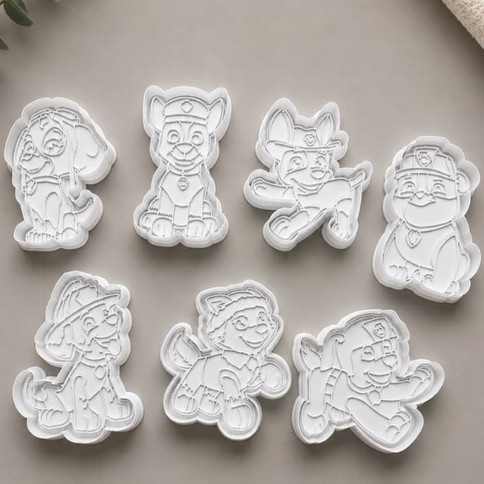 Kit 7 Cortadores e Marcadores de Biscoito/Massinha de Modelar Patrulha Canina