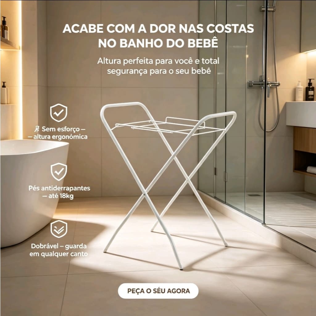 Suporte De Banheira Para Bebê Retrátil Infantil Menina Menino Em Aço Reforçado Com Aba de Segurança Universal